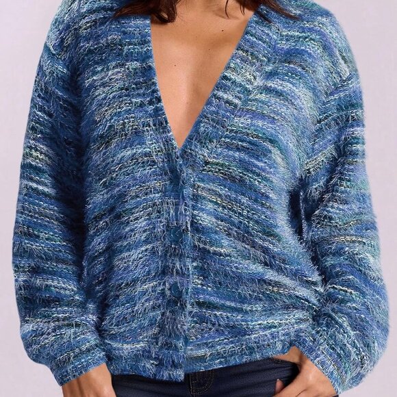 Womens Cardigan Sweaters 2025 Fall Striped Long Sleeve V Neck Button Down Knit F - Picture 2 of 4